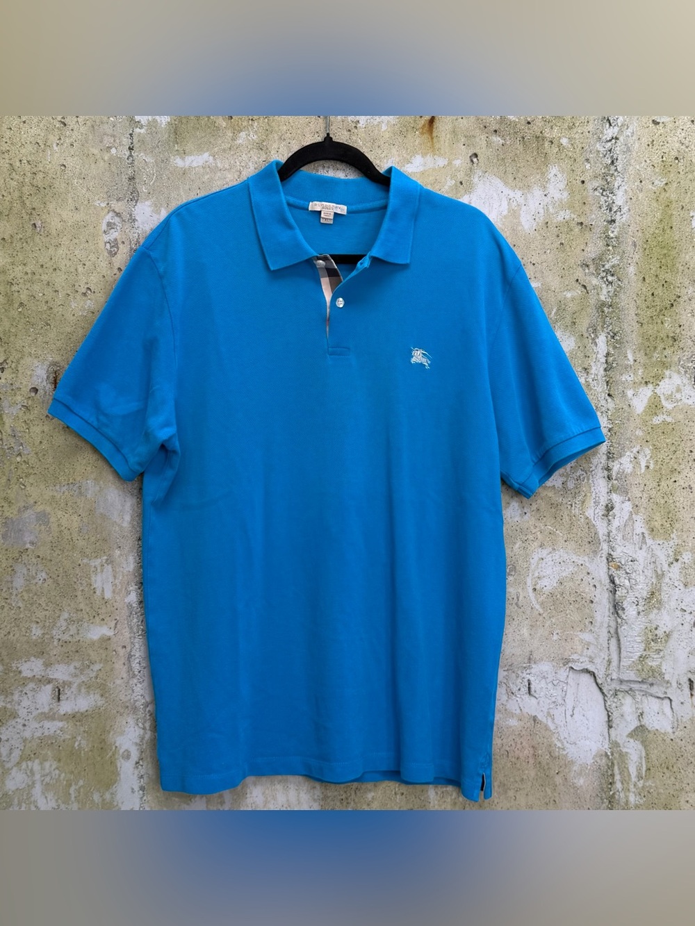 Burberry Royal Blue Polo with Check Placket Detail